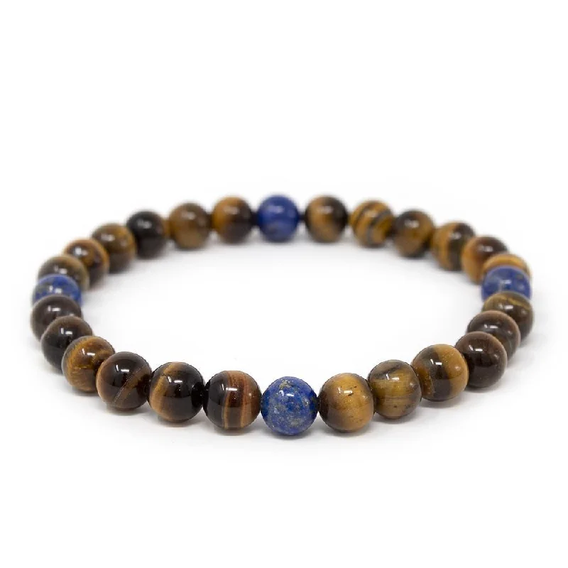 women birthstone bracelets -Lapiz and Tiger Eye Bead Men's Stretch Bracelet