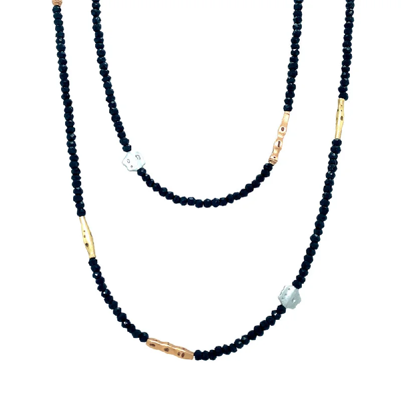 women twisted chain necklaces -Platinum, Gold and Black Spinel Necklace - "Flora"