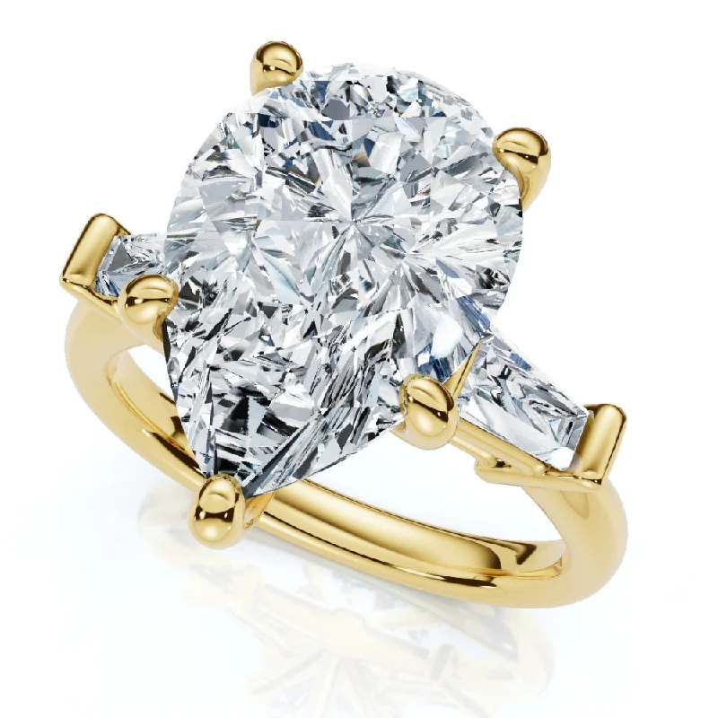 wedding rings and engagement rings sets -5 3/4Ct Certified Pear & Baguette Diamond Engagement Ring 14k Gold Lab grown