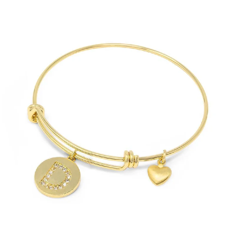 women stackable bangles -Handmade 20kt Gold Plated Crystal Initial Bracelet D