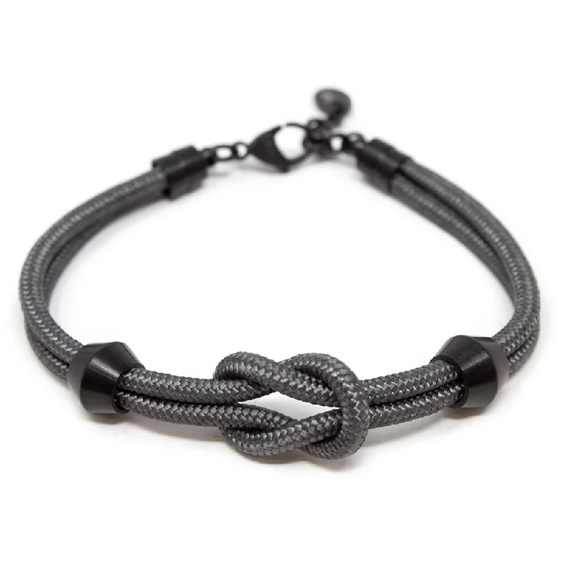 women stacking bracelets -Stainless Steel Grey Nylon Paracord Knot with Black Ion Plated Beads Bracelet