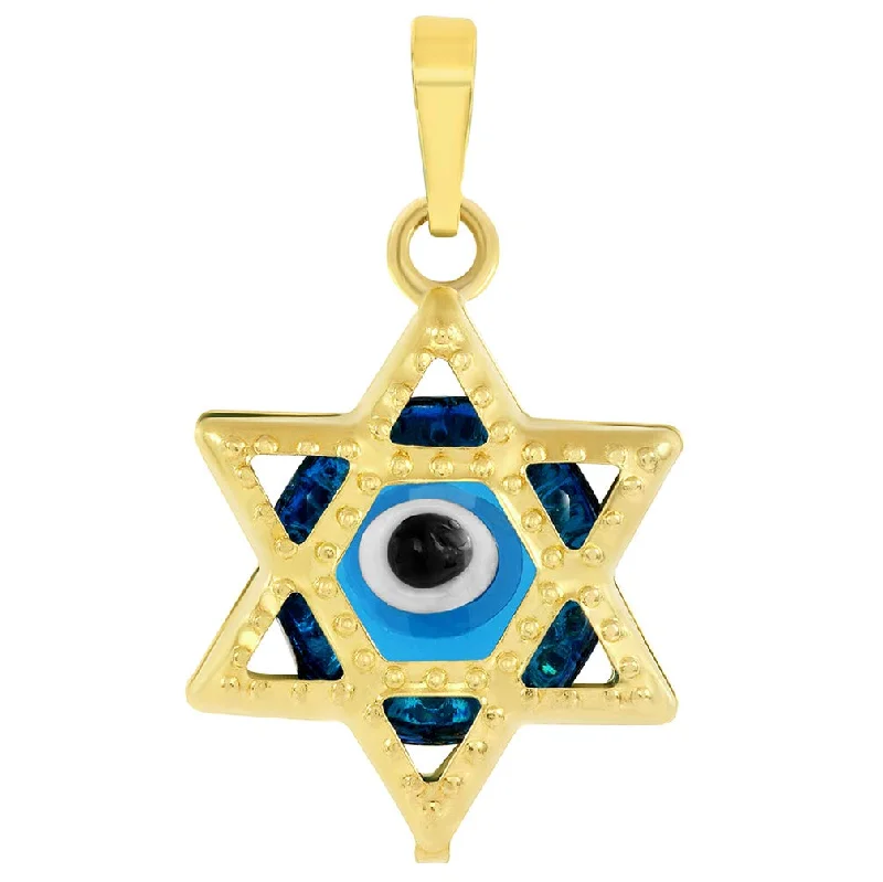 women fashion necklaces -14k Yellow Gold Small Blue Evil Eye Star of David Charm Pendant