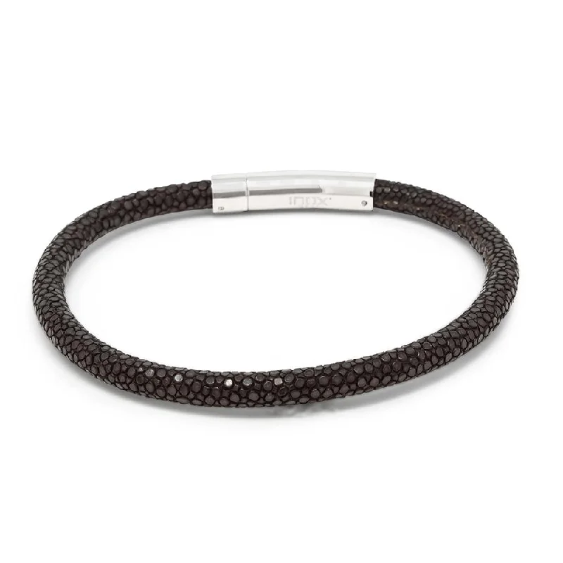 women crystal bangles -Stainless Steel Brown Stingray Leather Bracelet