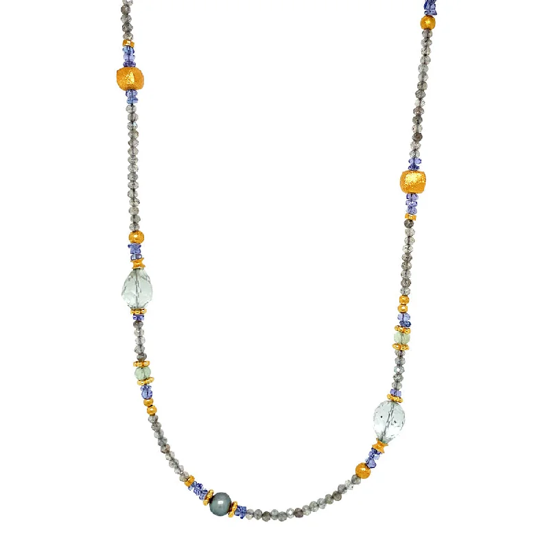 women sterling silver necklaces -Gold Vermeil Tanzanite Beaded Necklace-"Sweet Dream"