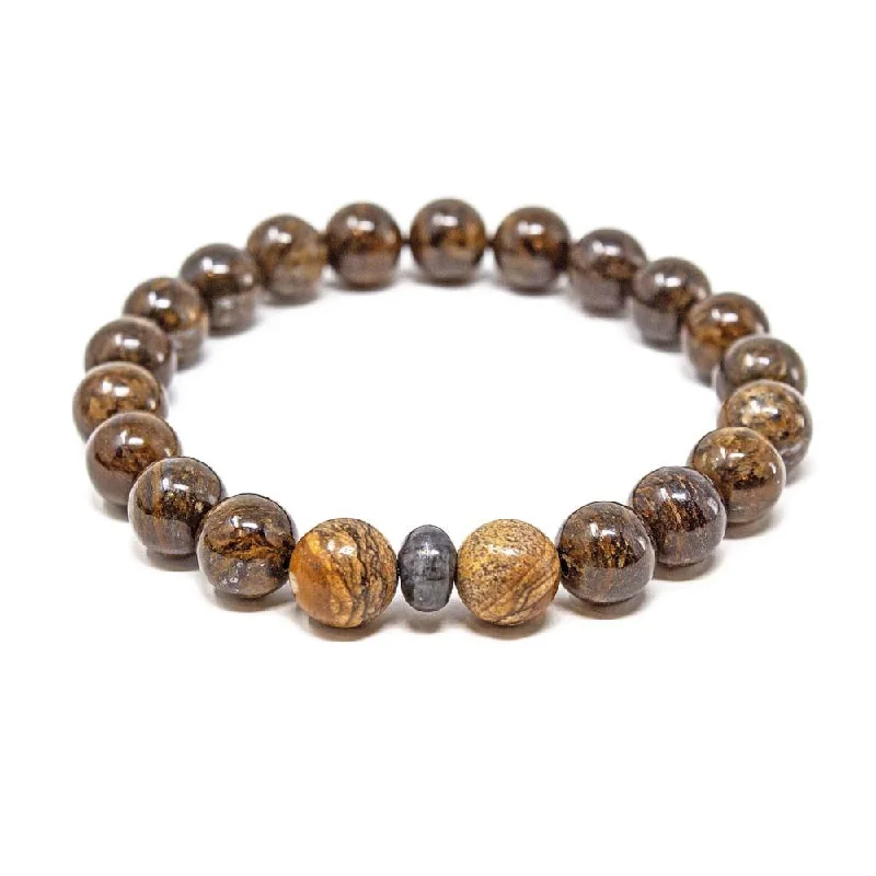 women fashion bangles -Bronzite and Larvikite Bead Men's Stretch Bracelet