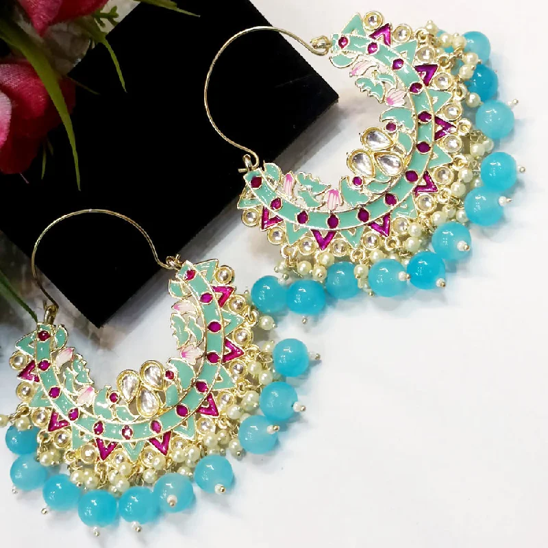 women drop earrings -Exotica Collection Gold Plated Kundan And Meenakari Dangler Earrings