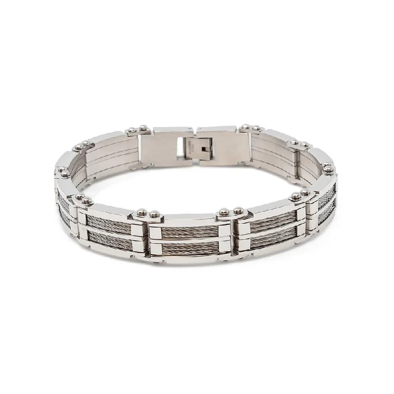 women adjustable bracelets -Men's Stainless Steel Six Row Cable Inlay Link Bracelet