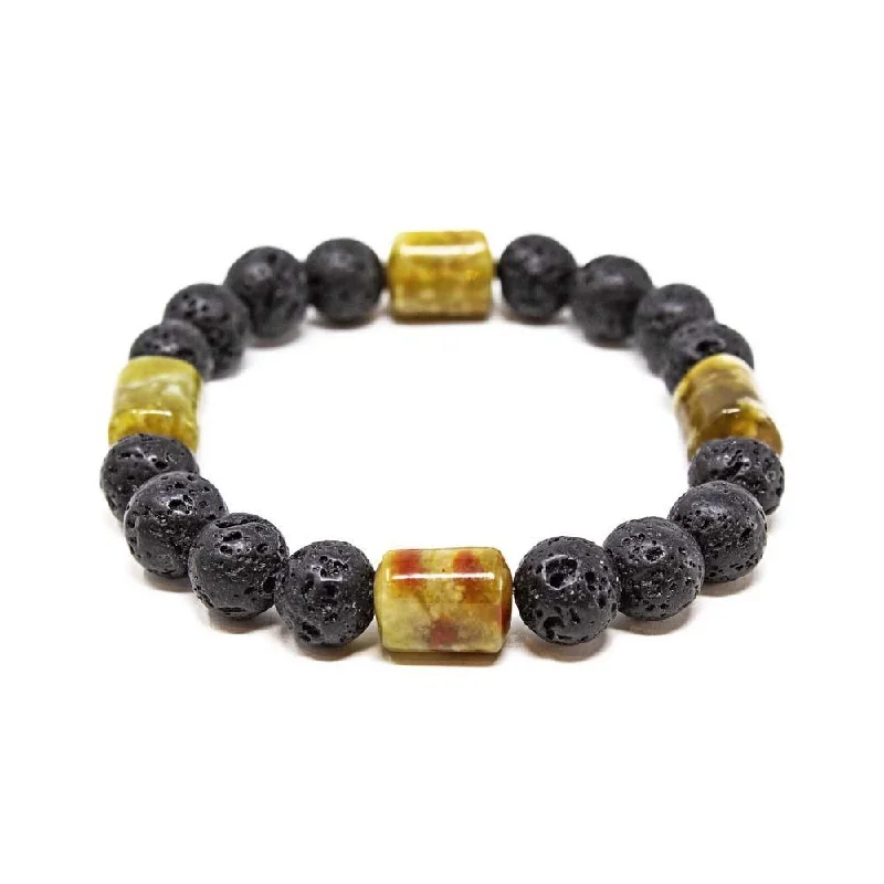 women vintage bracelets -Black Lava and Labradorite Beads Men's Stretch Bracelet