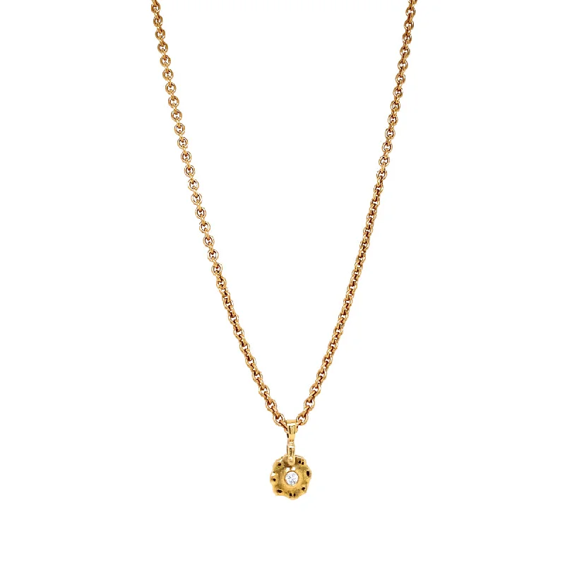 women golden flower necklaces -Yellow Gold & Diamond Pendant - "Flora"