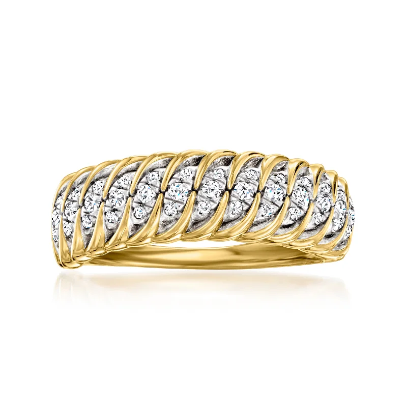 18k gold engagement rings -Ross-Simons Diamond Croissant Ring in 18kt Gold Over Sterling