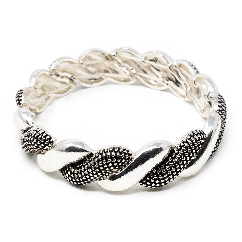 women vintage-style bangles -Large Stretch Bracelet Dots Braided Silver Tone