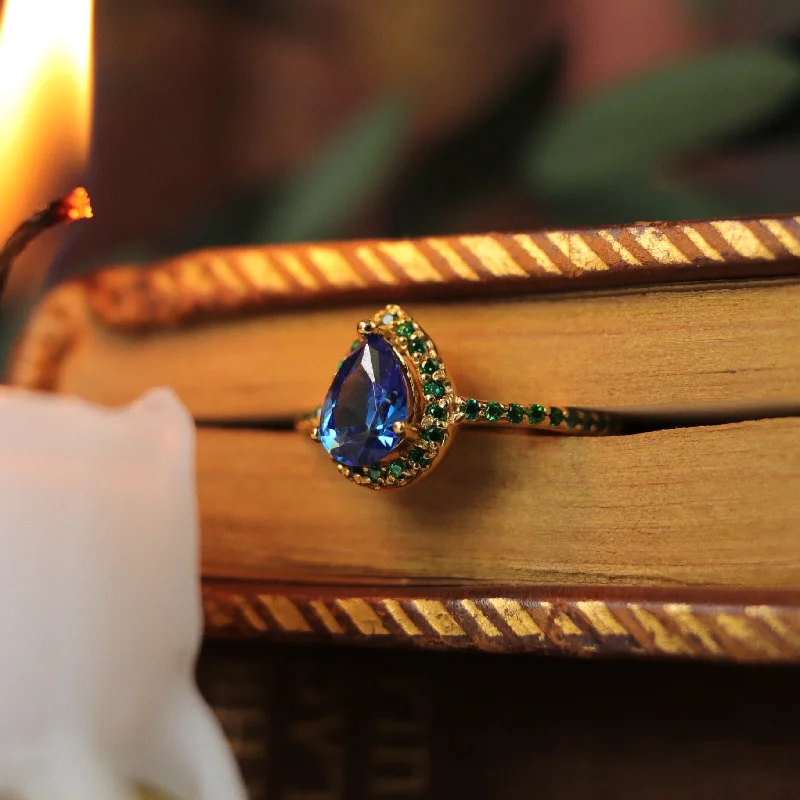 women colorful gemstone rings -Andrasta Gold and Blue Boho Cubic Zirconia Ring