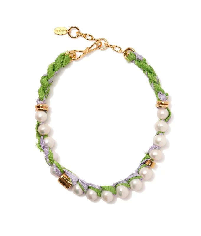 women etched metal necklaces -Daybreak Collar in Lavender and Lime