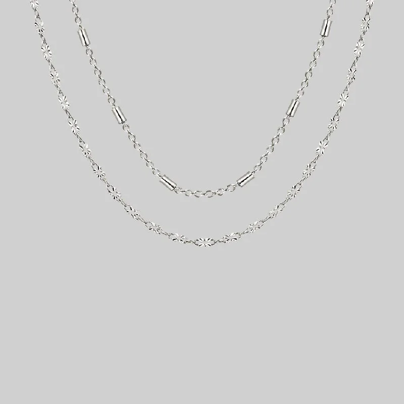 women artistic pendant necklaces -PURITY. Delicate Double Chain Necklace - Silver