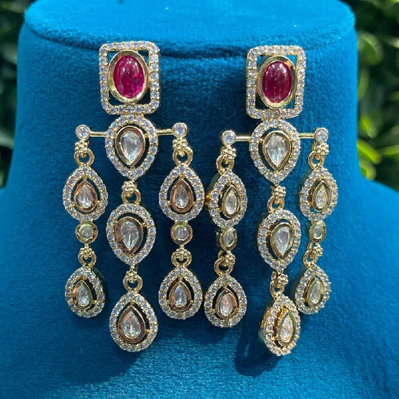 women silver drop earrings -Royal Kundan Jewellery Gold Plated Crystal Stone Dangler Earrings