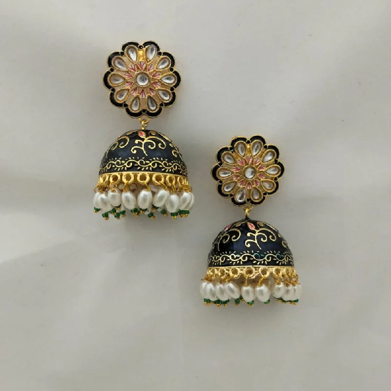 women floral dangle earrings -Marudhar Creations Gold Plated Kundan And Meenakari Jhumki Earrings