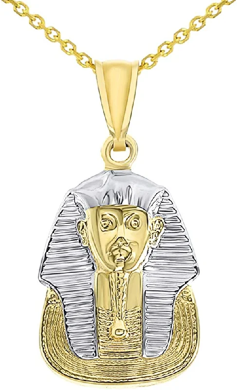 women thick chain necklaces -14k Yellow Gold The Mask of Egyptian Pharaoh King Tut Pendant Necklace Available with Rolo, Curb, or Figaro Chain Necklaces