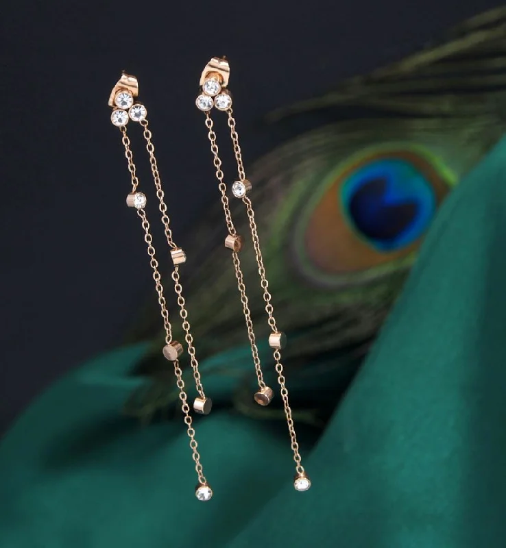 women multicolor earrings -Tarohi JewelsStainless Steel Rosegold Plated Long Chain Earring-STNER 2696