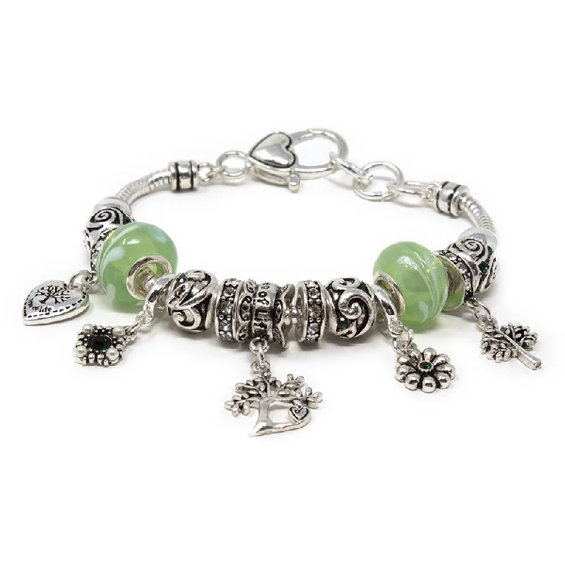 women engraved bracelets -Charm Bracelet Silver Tone Tree of Life