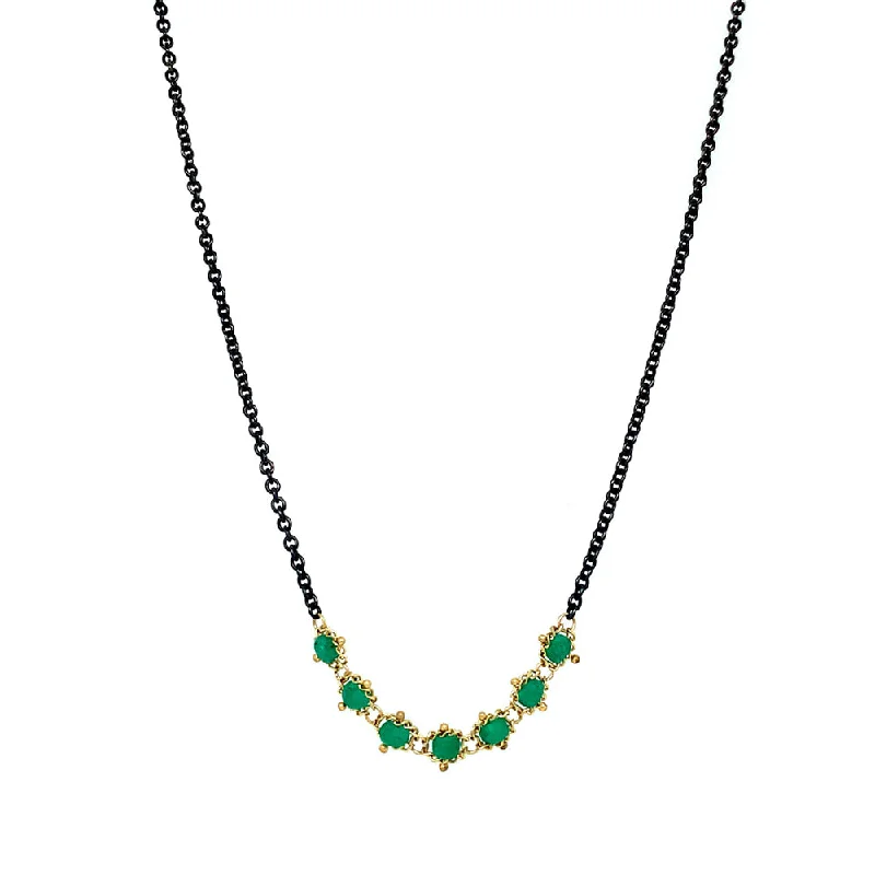 women pearl drop necklaces -Oxidized Sterling Silver, Gold, & Emerald Rondelle Necklace - "Emerald Lake"