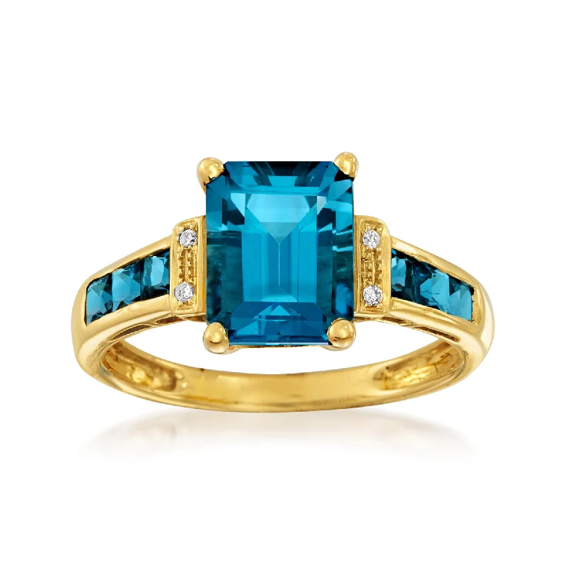 halo diamond engagement rings -Ross-Simons London Blue Topaz Ring in 14kt Yellow Gold