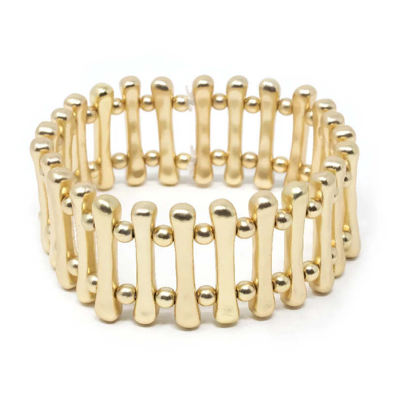 women chain bangles -Gold Tone Hammered Metal Bar Stretch Bracelet