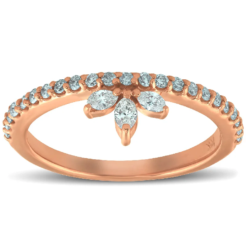 black diamond engagement rings -3/8ct 14k Rose Gold Womens Marquise Diamond Wedding Ring Stackable Band