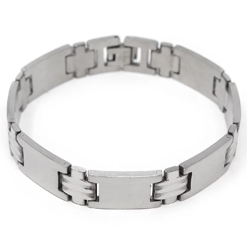 women silver cuff bracelets -Men's Stainless Steel H Design Link Bracelet