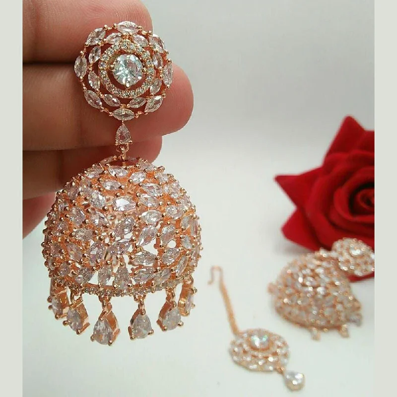 women drop earrings -Manisha Jewellery Gold Plated Jhumki Earrings With Maangtikka