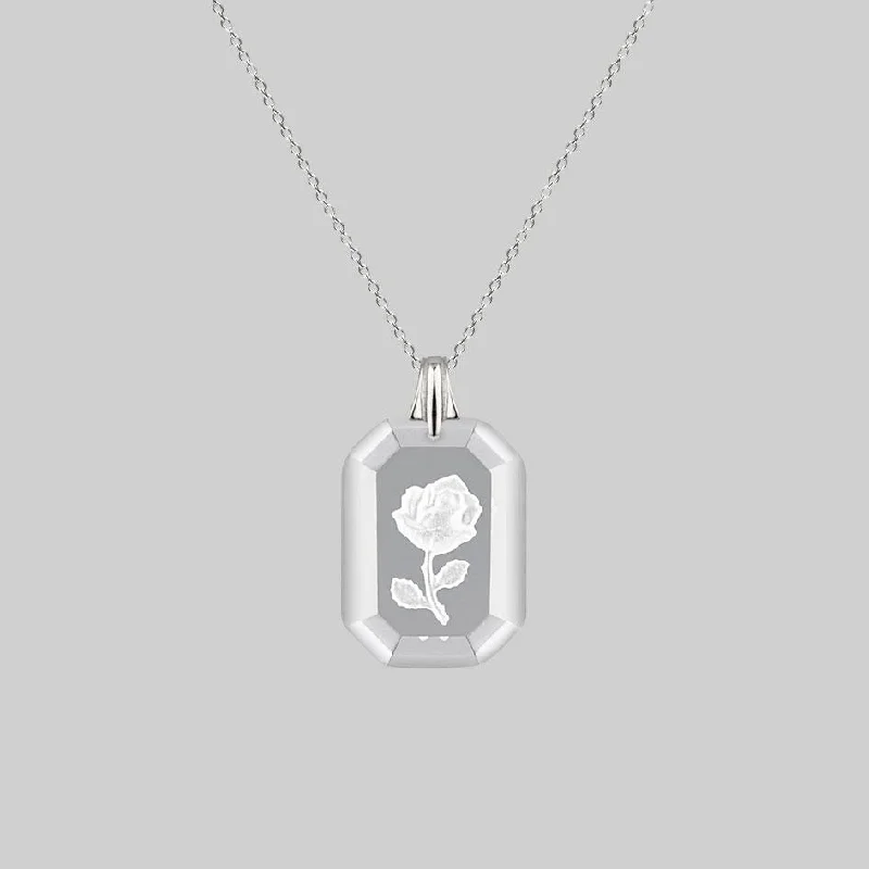 women zodiac necklaces -RAPHAEL. Etched Glass Rose Necklace - Silver