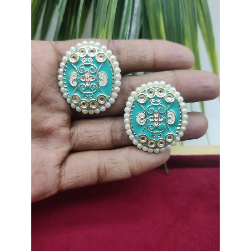 women multicolor earrings -Akruti Collection Gold Plated Kundan And Meenakari  Stud Earrings