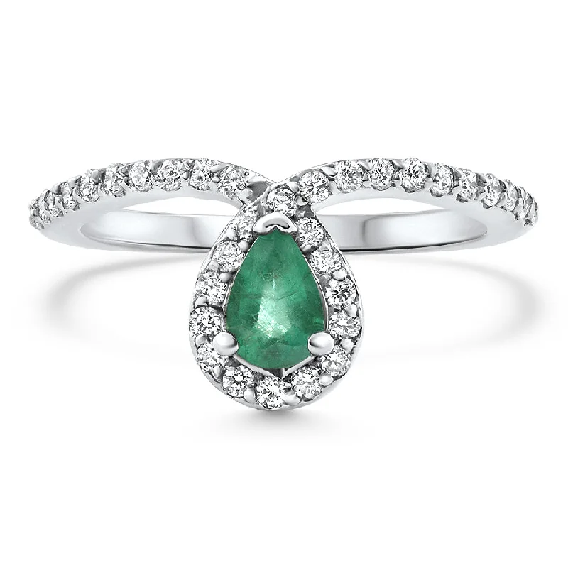 contemporary engagement rings -3/4Ct Peart Shape Emerald Diamond Ring 10k Gold Lab Grown