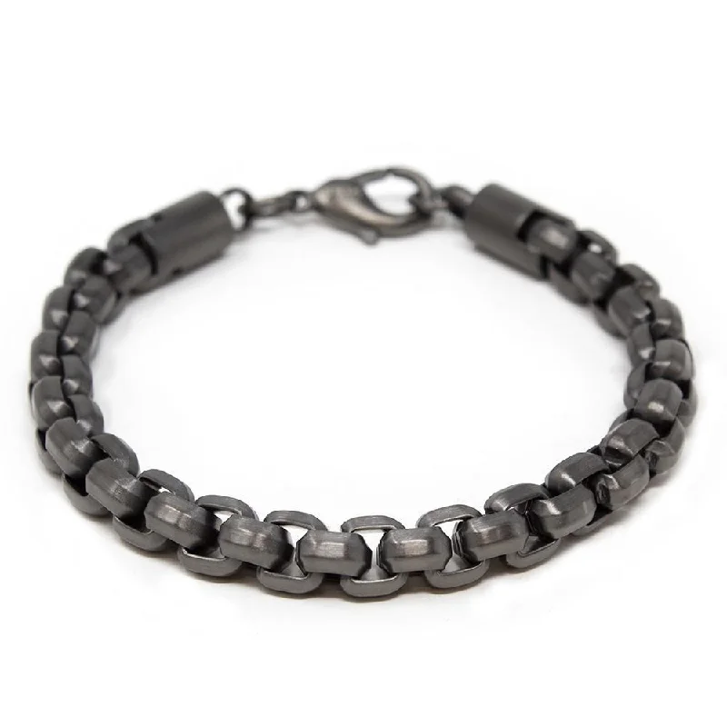 women thin bracelets -Stainless Steel Gun Metal Round Box Chain Bracelet