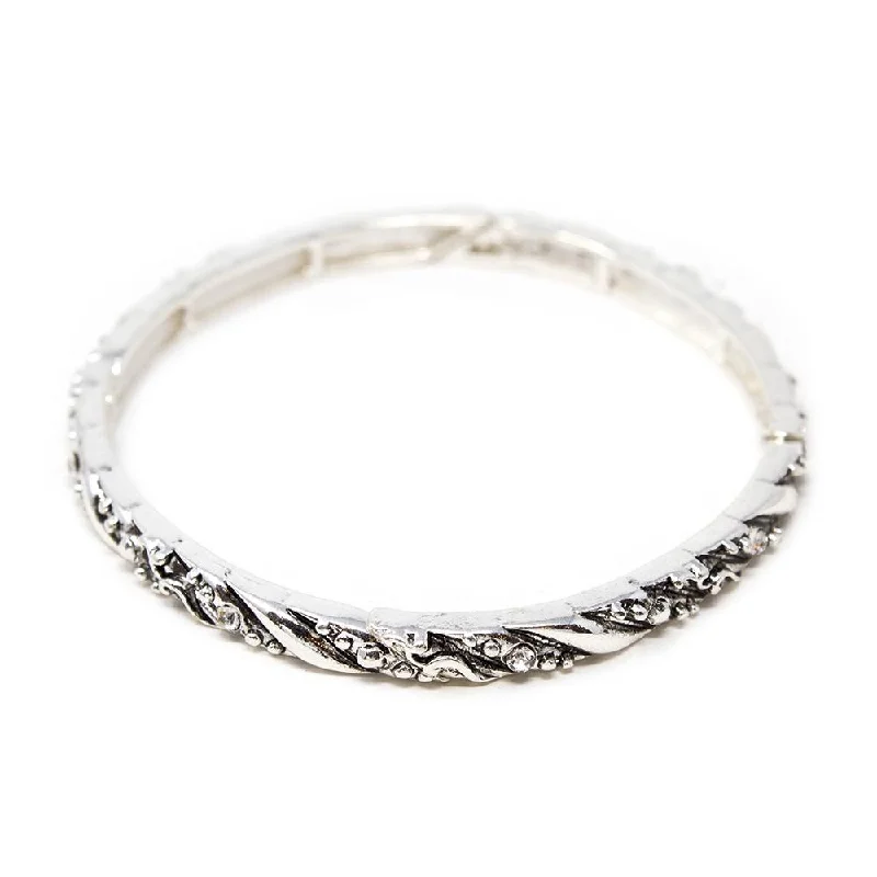 women gold bangles -Antique Silver Stretch Bracelet Crystal stones