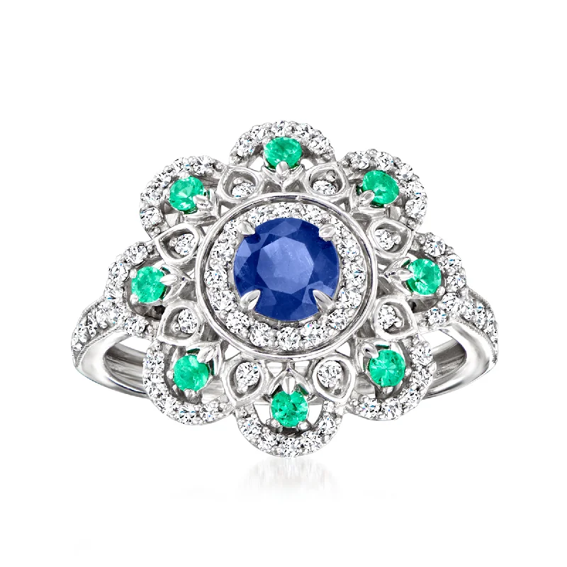 men custom engagement rings -Ross-Simons Sapphire, . Emerald and . Diamond Ring in Sterling Silver