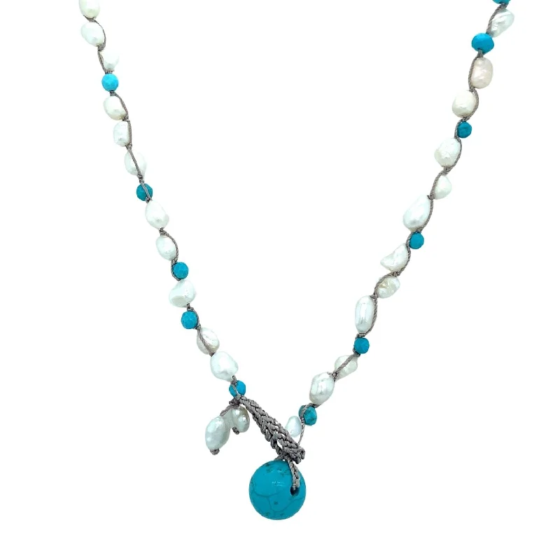 women pendant necklaces -Turquoise and Freshwater Pearl Necklace-"Mountain Waters"