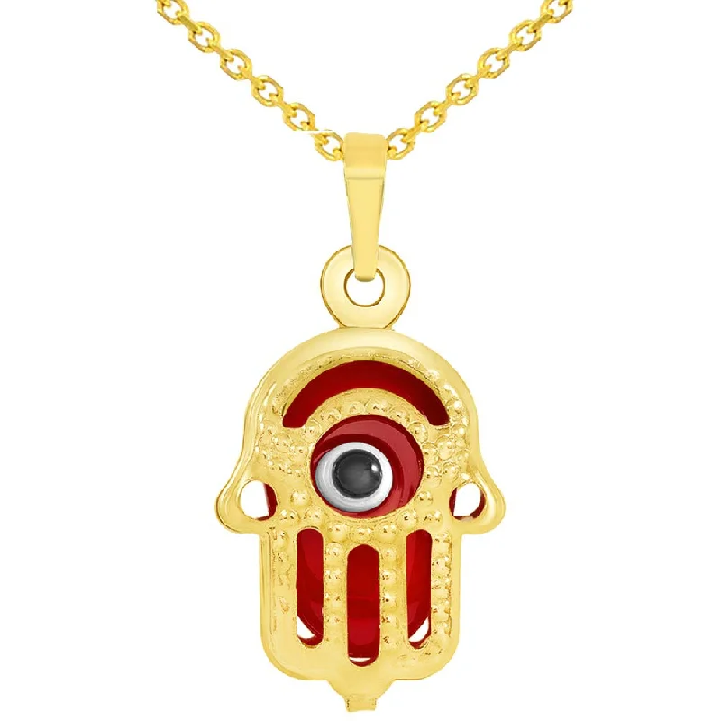 women luxury necklaces -14k Gold Small Red Hamsa Hand Charm Pendant Necklace - Yellow Gold