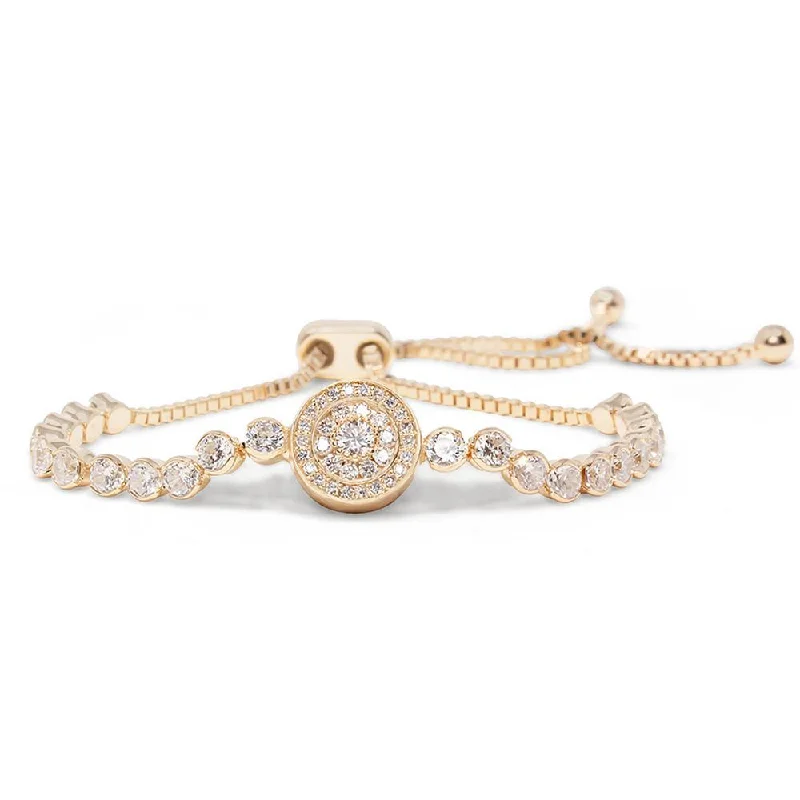 women heart-shaped bracelets -Rose Gold Plated Slide Tennis Bracelet Round Pave CZ Station