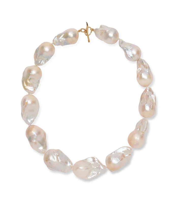 women rope necklaces -Extra Large White Baroque Pearl & 14k Gold Necklace