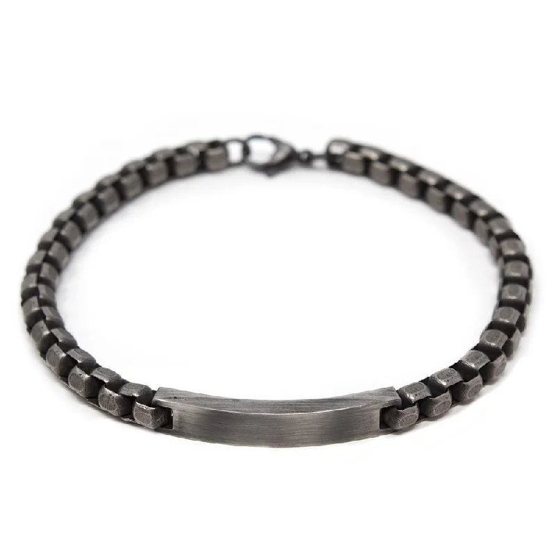 women personalized bracelets -Stainless Steel Black Oxidized Box Chain ID Bracelet