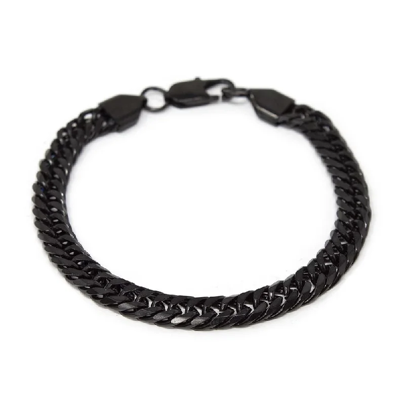 women diamond bracelets -Stainless Steel Curb Chain Bracelet Black