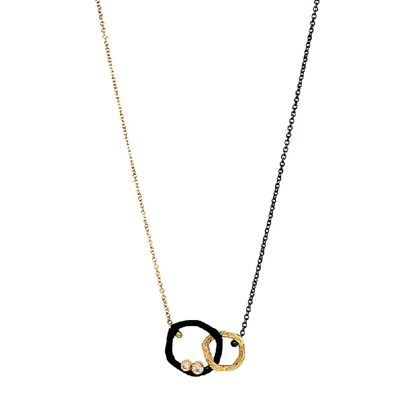 women pearl necklaces -Yellow Gold & Cobalt Chrome Link Necklace - "Double Pebble"