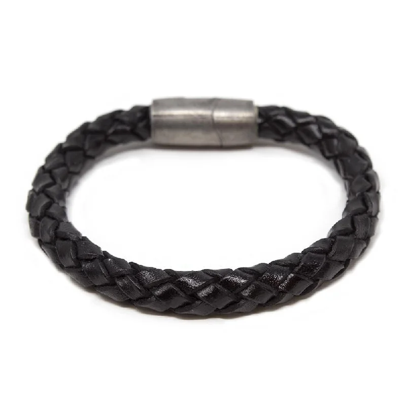 women luxury bracelets -Braided Leather Bracelet with Puzzle Clasp Black Medium