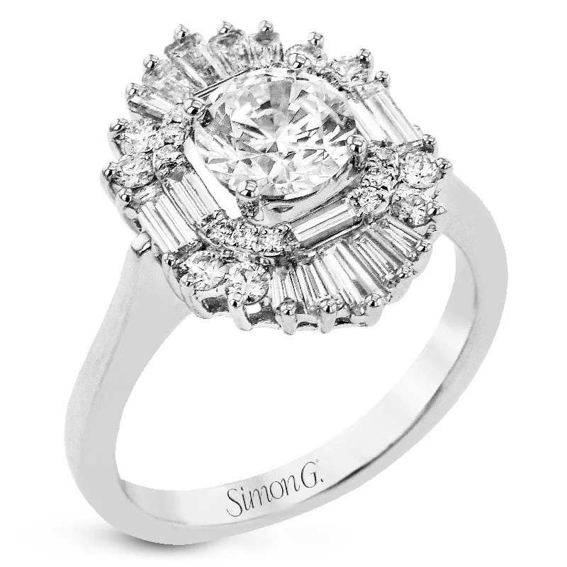 white gold engagement rings -Round-Cut Halo Engagement Ring In 18k Gold With Diamonds