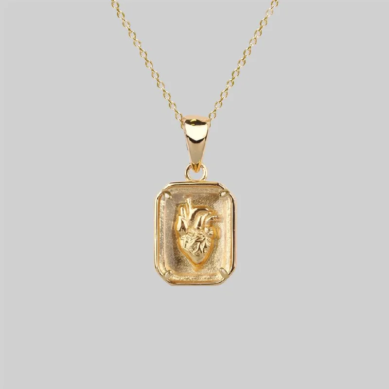 women eco-friendly necklaces -HEART KEEPER. Anatomical Heart Under Glass Necklace - Gold