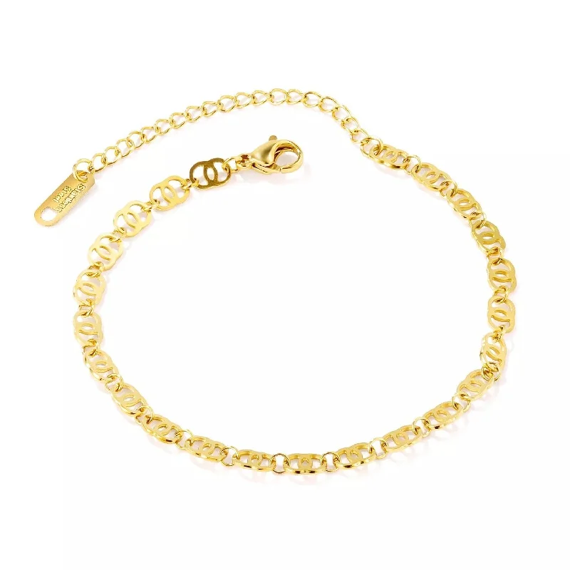 women pearl bangles -Stainless Steel Interlocking Loops Bracelet Gold Plated