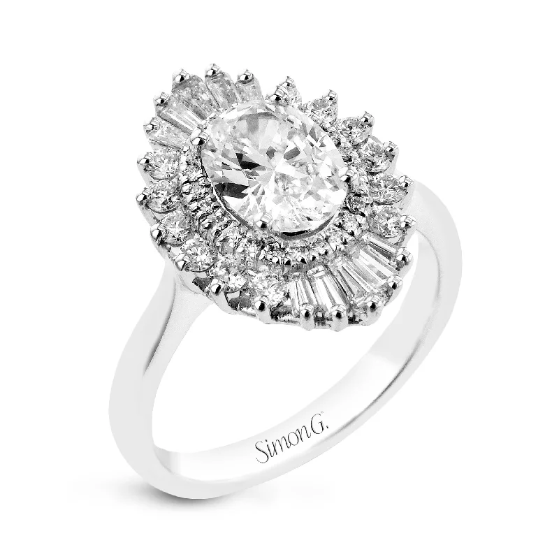 floral engagement rings -Oval-Cut Halo Engagement Ring In 18k Gold With Diamonds