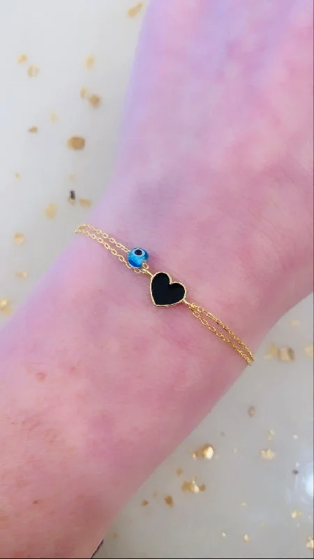 women minimalist bracelets -Black Mini Enamel Heart Bracelet