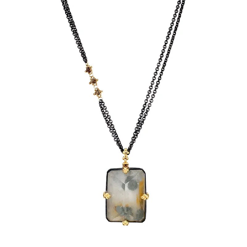 women pearl drop necklaces -Inverted Quartz & Pyrite Necklace - "Glacier"