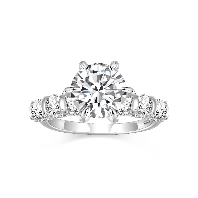 custom engagement rings -3CT S925 Round Cut Moissanite Engagement Ring